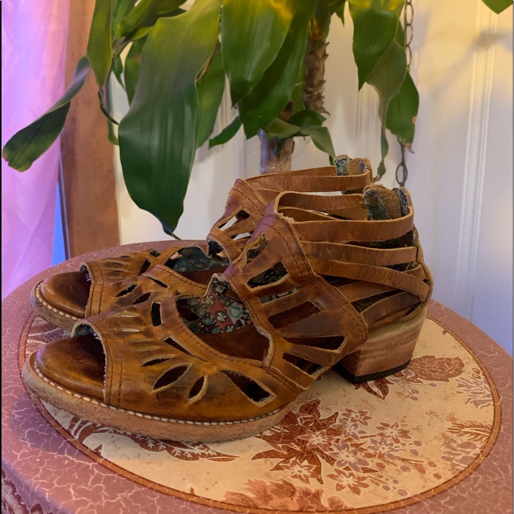 Freebird by Steven Brown Leather Cutout Block Heel Sandals